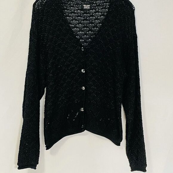 Hilary Smith Hand-loomed Black Cardigan L - Picture 3 of 10